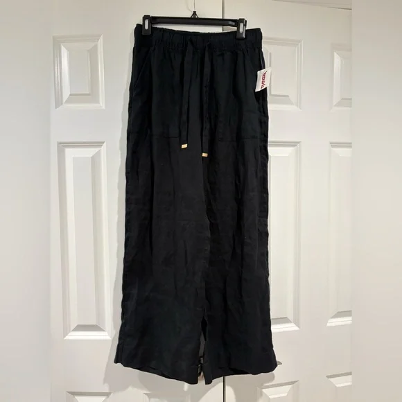 NWT Wide Leg Black Linen Pants Size S Beach Summer Classic - Picture 1 of 3